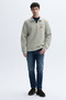 Men's Beige Color Zippered Stand Collar Embroidered Oversize Sweatshirt - 3