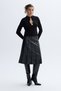 Women's Black A-Form Leather Look Pleated Midi Skirt