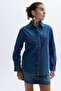 Women's Indigo Embroidered Long Sleeve Jean Shirt