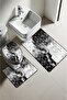 Modern Patterned Digital Printing 3-Piece Bathroom Mat Set Washable Non-Slip Base Toilet Set Klz00