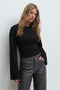 9211 Black Waist-Defining Natural Viscose Fabric Long Sleeve Stretchy Viscose Blouse