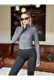 Women's Anthracite Slim Fit Fleece Mock Neck Zip Cardigan - 3