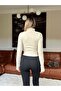 Women's Beige Slim Fit Fleece Mock Neck Zippered Cardigan - 5
