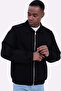 Men's Basic Gabardine Fabric Zippered Oversized Transitional Polo Collar Black Jacket - 2