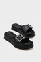 Margi Wedge Heeled Single Strap Stone Buckle Metallic Women's Slippers