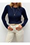 Women's Hair Knit Basic Navy Blue Knitwear Sweater - 2