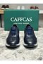 Genuine Leather Navy Blue Handmade Casual Sports Men's Shoes 1458-61 - 4