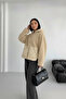 Women's Beige Hooded Oversize Teddy Plush Quilted Jacket Coat - 4