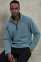 Men's Blue Fit Mock Neck Half Zip Sweatshirt Fleece