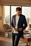 Dario Men's Striped Navy Blue Cotton Polyviscose Fabric Mono Collar Sports Slim Fit Slim Fit Blazer Jacket - 2