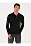 Black Regular Fit Wool Blend Zippered Polo Neck Basic Knitwear Sweater 50318901-Vr046
