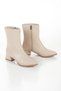 Women's Beige Faux Leather Skin Pointed Toe Thick Heeled Comfortable Winter Boots - 3