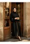 Soft Buttoned Contrast Stitched Blouse & Skirt Set - Black