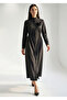 Hakim Collar Gathered Long Woven Dress with Leather Accessories