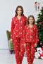 Mother-Daughter Matching Outfit (Sold Separately) Teddy Bear Pattern Shirt Collar Red Pajama Set