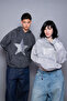 Star Stone Printed Oversize Unisex Washable White Hoodie - 5