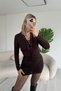 Premium Mini Length Brown Designer Dress with Eyelet Detail and Drawstring - 7