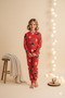 Girl's 100% Cotton Red Christmas Pattern Pajamas Set