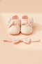 0-3 Months Newborn Pearl Floral Salmon Baby Bandana Booties Set