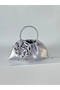 Gray Shiny Satin Rose Portfolio Evening Dress Handbag - 5