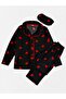 Mother-Daughter Cotton Fabric Suede Black Color Red Heart and Piping Shirt Collar Buttoned Pajamas - 2