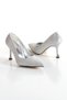 Women's Silver Satin Covered with Gemstones 8 cm Thin Galvanized Heels Closed Back Comfortable Stiletto - 4