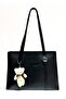 Women's Zippered Black Shoulder and Shoulder Bag with Bear Accessory - 2