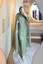Green Cape Detail Shiny Evening Dress - 4