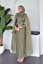 Green Cape Detail Shiny Evening Dress - 3