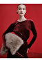 Long Velvet Dress with Drape Detail Long Sleeve Crew Neck - 2