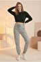 Women's Corded Waist and Elastic Leg Three Thread Fleece Inside Knitted Sweatpants Jogger Gray - 3