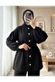Balloon Sleeve Belted Front Buttoned Scuba Suit - Black