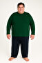 Oversized 100% Cotton Green Men's Pajama Set - Midi Collar from 3XL to 9XL, 3 Buttons on the Front
