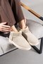 Mini Beige Suede Ankle Boots with Furry Inside Flat Sole Women's Shoes - 5