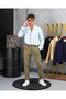 Men's Ice Blue Long Sleeve Raw Linen Metal Button Shirt - 5