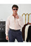 Men's Pink Slim F Corded Fabric 100% Fine Cotton Linen Regular Fit Shirt - 3