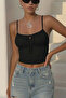 2547 Black Strap Blouse with Lace Front - 2
