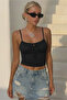 2547 Black Strap Blouse with Lace Front