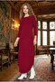 Women's Knitted Lycra Viscose Burgundy Long Sleeve Slit Midi Dress - 7