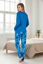 Women's Long Sleeve Pajama Set Blue 100% Cotton - 4