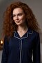 Premium Women's Navy Blue Long Sleeve Buttoned 100% Cotton Pajama Set Comfortable and Soft Texture - 2