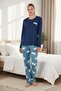 Women's Navy Blue Long Sleeve 100% Cotton Pajama Set Comfortable and Soft Texture - 5