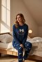 Women's Long Sleeve Navy Blue Pajama Set - 4