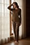 Women's Long Sleeve Coffee Pajama Set - 4