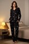 Women's Long Sleeve Buttoned Pajama Set Navy Blue 100% Cotton - 2