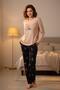 Women's Cotton Long Sleeve Pajama Set Beige Comfortable Fit Soft Texture