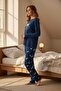 Women's Long Sleeve Navy Blue Pajama Set - 3