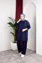 Women's Navy Hijab Clothing Elegant Stone-Embellished Tunic & Trousers Two-Piece Set - 5