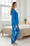 Women's Long Sleeve Pajama Set Blue 100% Cotton - 6