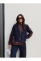 Women's Navy Blue and Brown Color Block Hood Detail Tracksuit Set - 4